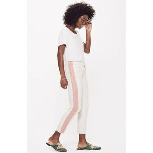 Mother Jeans the looker ankle fray white pink stripe 27